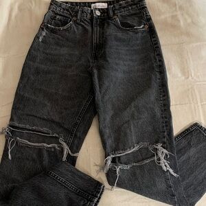 Zara Black Distressed Boyfriend Jeans